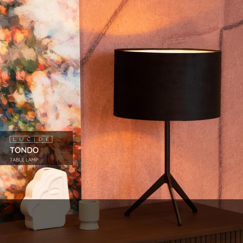 Lucide TONDO - Stolná lampa - Ø 30 cm - 1xE27 - Čierna